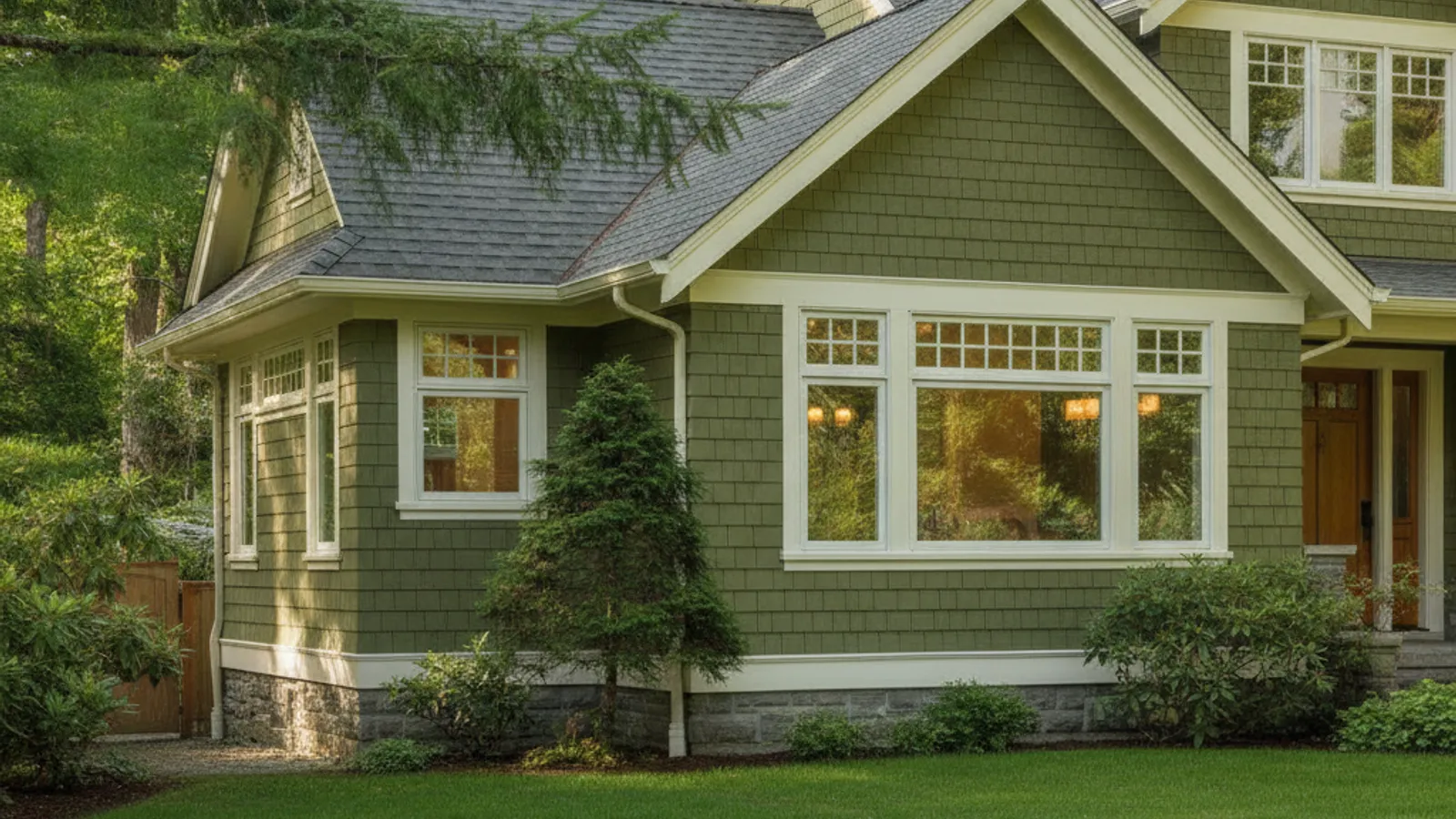 A new home addition framed and tied into the roofline of an existing Pacific Northwest house